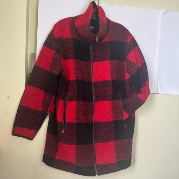 Roots Canada Seymour Wool Plaid Zip Jacket Pockets Red Coat Cozy Preppy Warm M - Picture 3 of 16